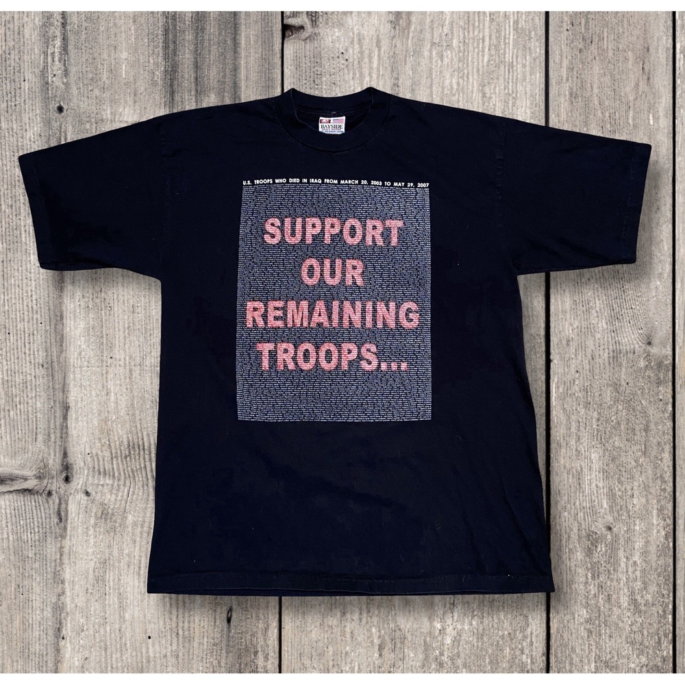 VTG Bayside Heavyweight Support Our Remaining Troops Graphic Tee Men XL USA Made